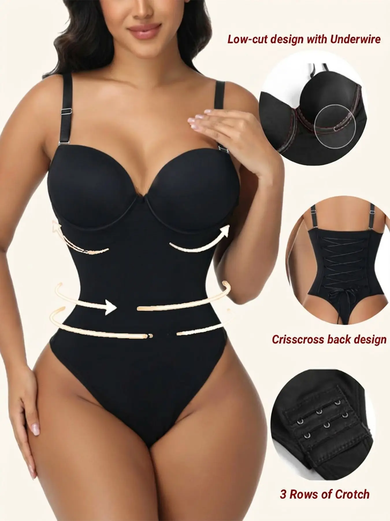 Women's Seamless Shapewear Bodysuit with Memory Bones, Comfortable Abdominal Control, Back Cross Strap, Suitable for All Body Types, Underwear Garment