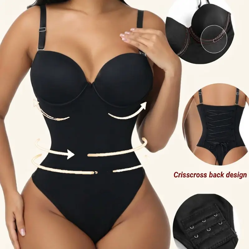 Women's Seamless Elastic Shapewear Bodysuit with, Memory Bones, Tummy Control Compression, Comfortable Abdominal Control, Back Cross Strap, Suitable for All Body Types, Underwear Garment, Compression Bodysuits