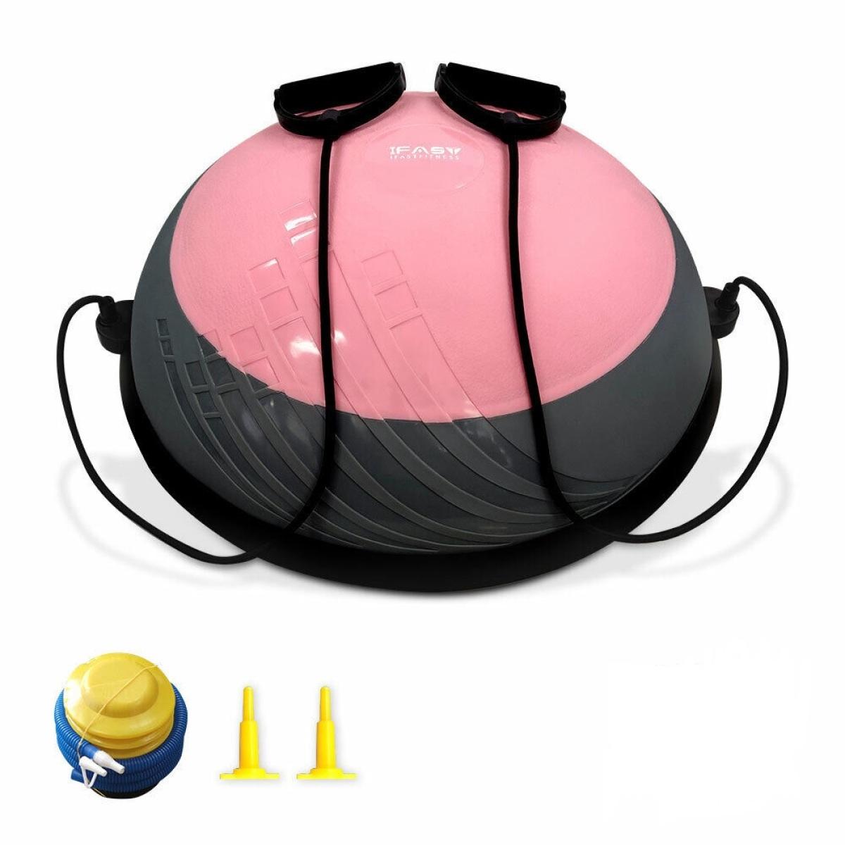 [Fahuac] 23" Balance Ball Balance Trainer with Resistance Bands – 660Lbs Capacity Anti Burst Half Ball, Anti-Slip Surface for Home Gym Core Ab Training Yoga Fitness Stability Workout, Includes Foot Pump