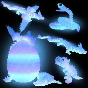 Glow-in-the-Dark 3D Printed Dragon Egg Set 5-Pack – 12" Rainbow Crystal Dinosaur & Snake Fidget Toys, Cool Easter Basket Stuffers for Boys, Teens & Kids Ages 5-12