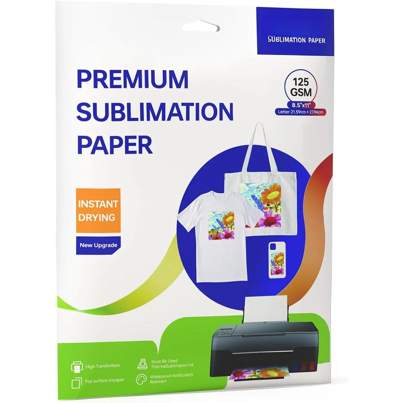 Synthetic Sublimation Paper, 30 Sheets 125g Heat Transfer Paper, 8.5x11 in Compatible with Inkjet Sublimation Printers