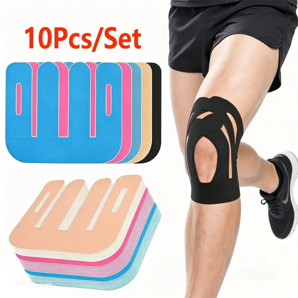 10PCS Knee Precut Kinesiology Tape, Flexible Contoured Compression Tape, Pre-Shaped Elastic Knee Support Bandage for Workout, Running and Athletic Use