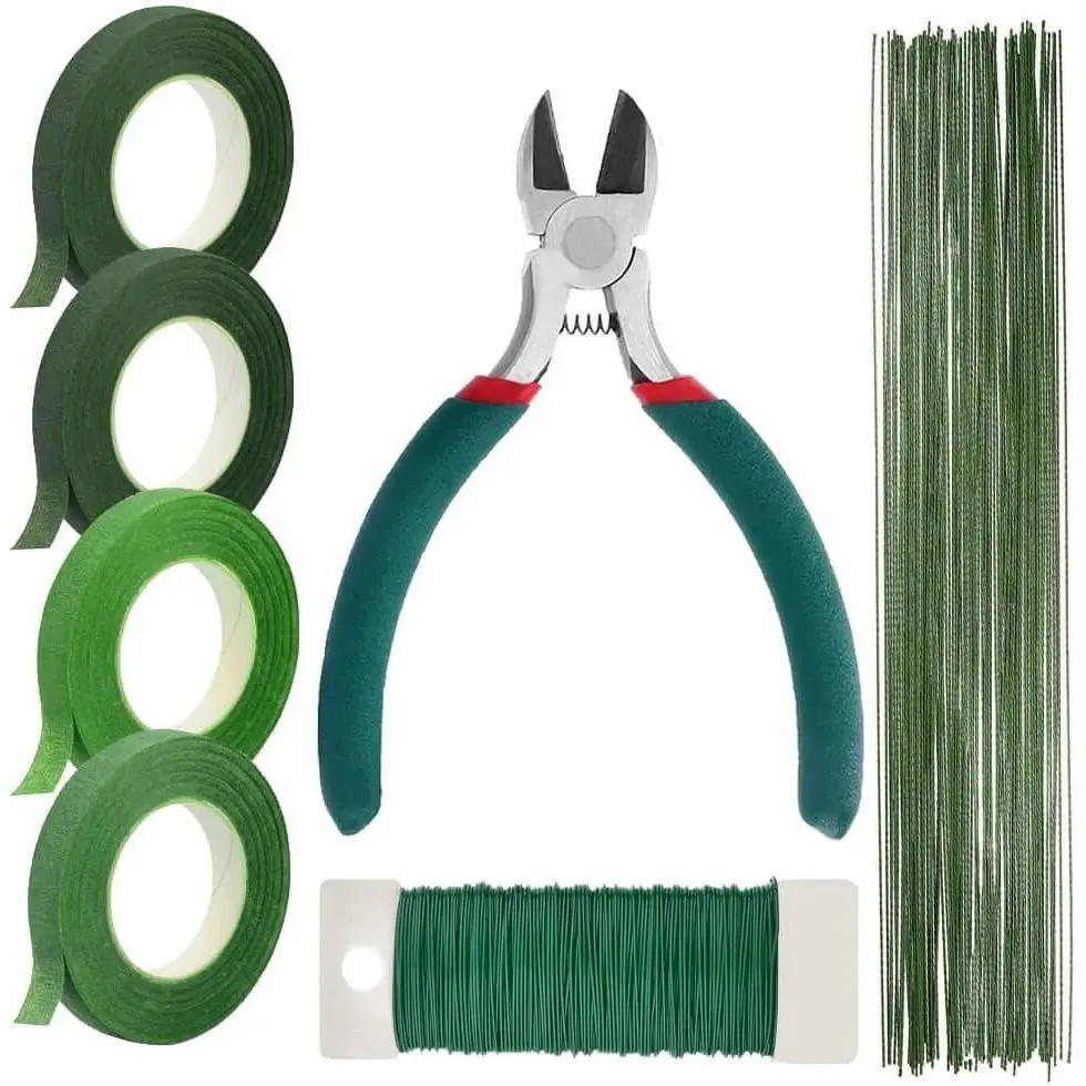 Floral Tape and Floral Wire Arrangement Tools Kit with Wire Cutter, 26 Gauge Stem Wire and 22 Gauge Paddle Wire for Bouquet Stem Wrap Florist