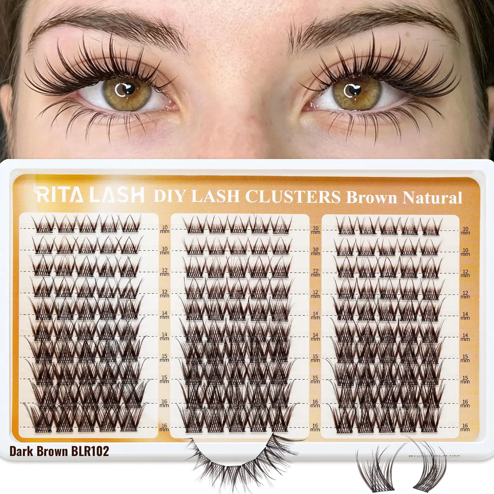 RITALASH 150PCS BLR102 Dark Brown Lash Clusters, Natural Wispy Eyelash Clusters D Curly Lashes Cluster 10-16mm Cluster Eyelash Extensions Individual Lashes for DIY