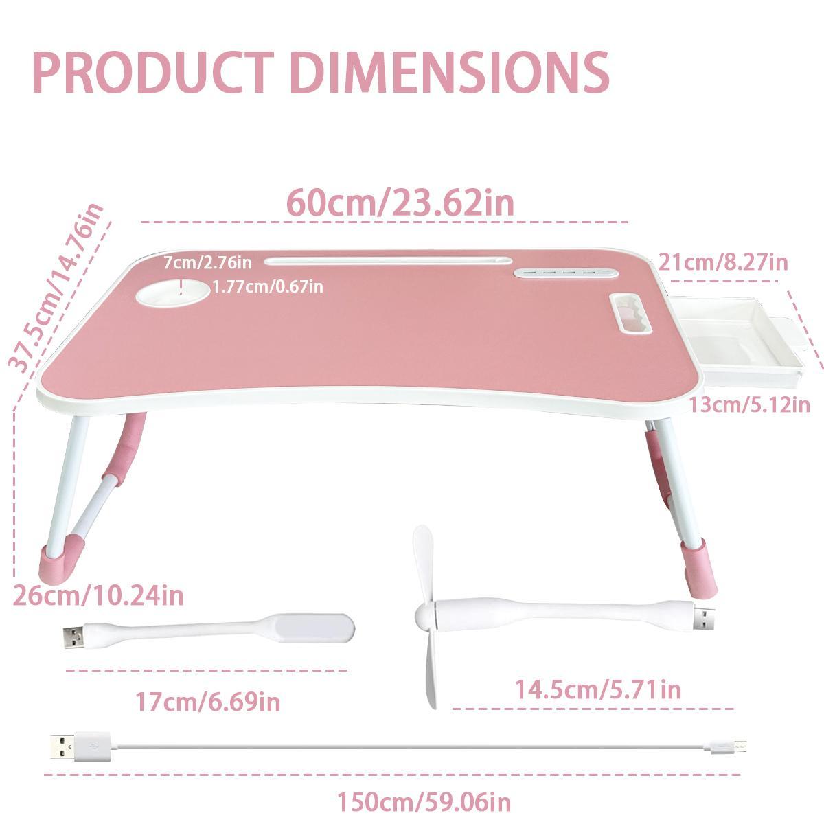 Portable Foldable Laptop Bed Desk with 4 USB Ports Storage Drawer Cup Holder for Bed Couch Working Reading Compact Workstation