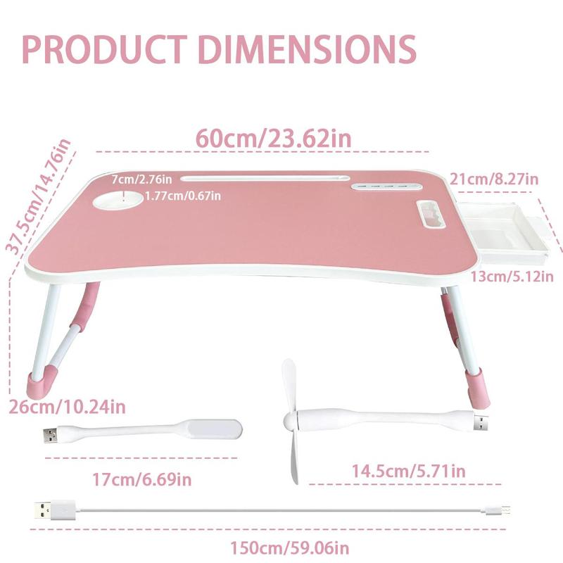 Portable Foldable Laptop Bed Desk with 4 USB Ports Storage Drawer Cup Holder for Bed Couch Working Reading Compact Workstation