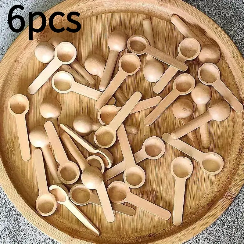 6Pcs Mini Wooden Spice Spoons Set, Natural Wood Small Scoop for Honey Coffee Salt Sugar Jars, Multipurpose Seasoning Measuring Spoon for Kitchen, Coffee Beans, Tea, Spices, Sugar Bowls