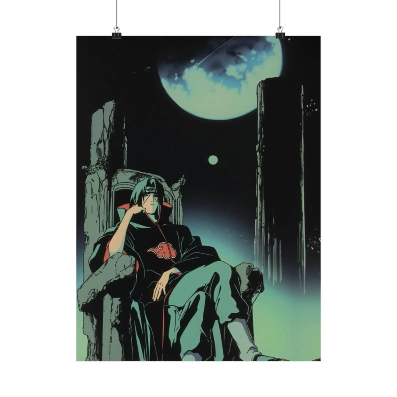 Industrial Cartoon Naruto Itachi 1987 Moon Throne Edition Poster, 24x36 in Indoor Wall Art, Rolled Tube Anime Room Decor, Ideal Gift for Naruto Fans, Minimalist