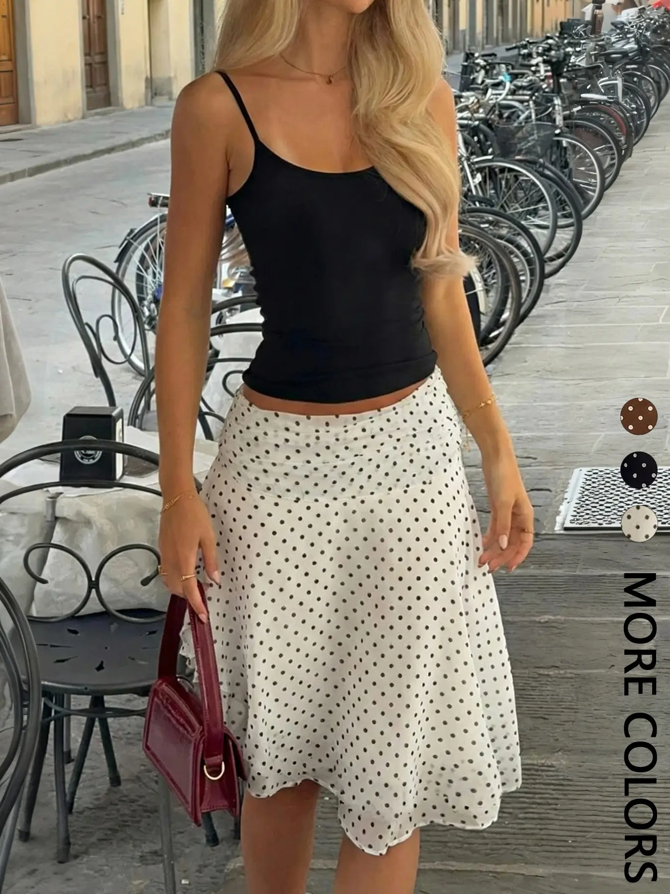 1 Piece Polka Dot Irregular Midi Skirt, Vintage High Waist Flowy A-Line Skirt