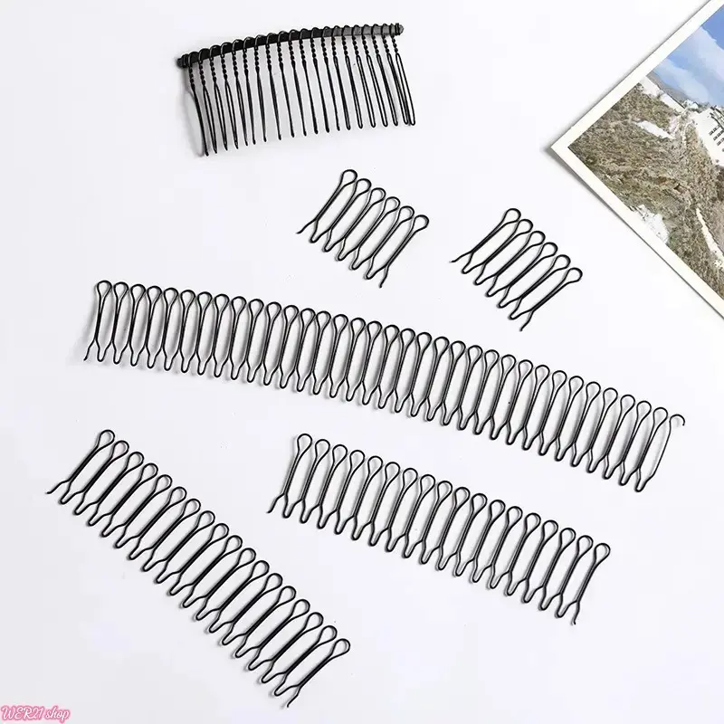 [WER21]U Shape Hair Finishing Fixer Comb, 3 Pieces Bobby Bangs Holder Styling Tool Stretchable Hair Pin U Shape Wavy Comb Clips Spring Headband Circle Styling Black Pins Bun Hairpins for Women Girl