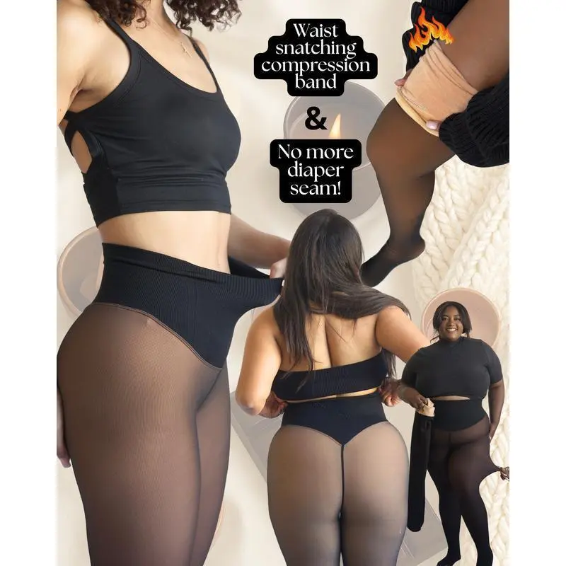 NEW COMPRESSION BAND & ONE SEAM OPTION Original Magic Fleece Lined Leggings S to XL 4 SHADES CLOSED FOOT Fleece Tights Plus Size Light to Brown Fur