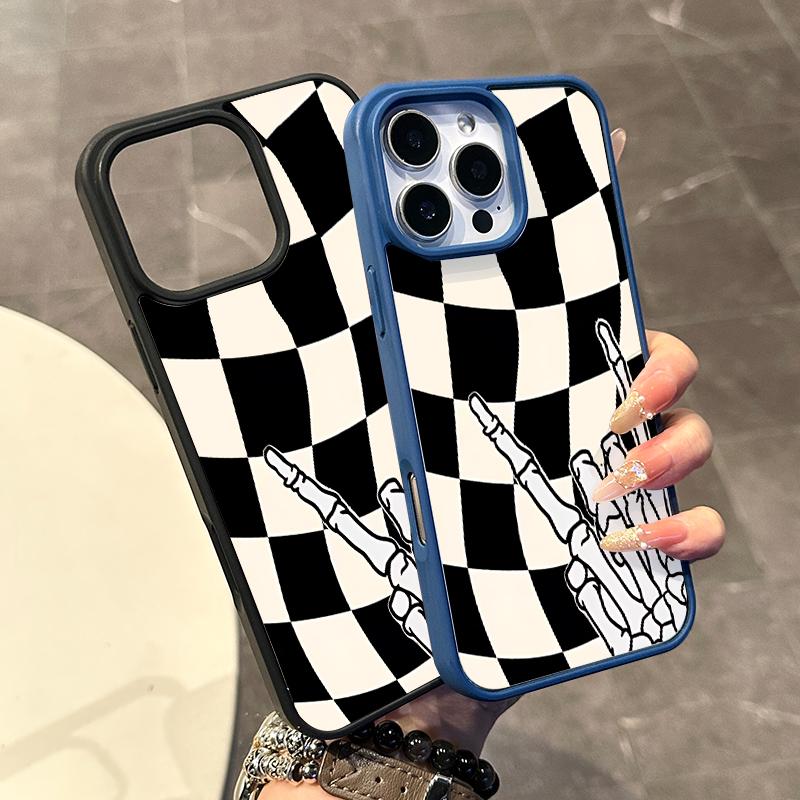 Chic Magnetic Case for iPhone11/12/13/14/15/16/17/promax Skeleton Hand Checkerboard MagSafe Ready, Anti-Slip, Ultra Thin | Aesthetic Touch for Daily Use