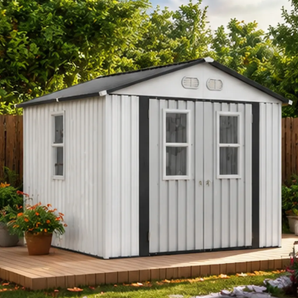 ARCH 8x8 FT Rectangular Metal Garden Storage Shed, Single Unit Outdoor Storage Building with Lockable Doors, 4 Daylight Windows, Protective Film, White Steel Plate, Weather-Resistant for Patio Lawn Equipment