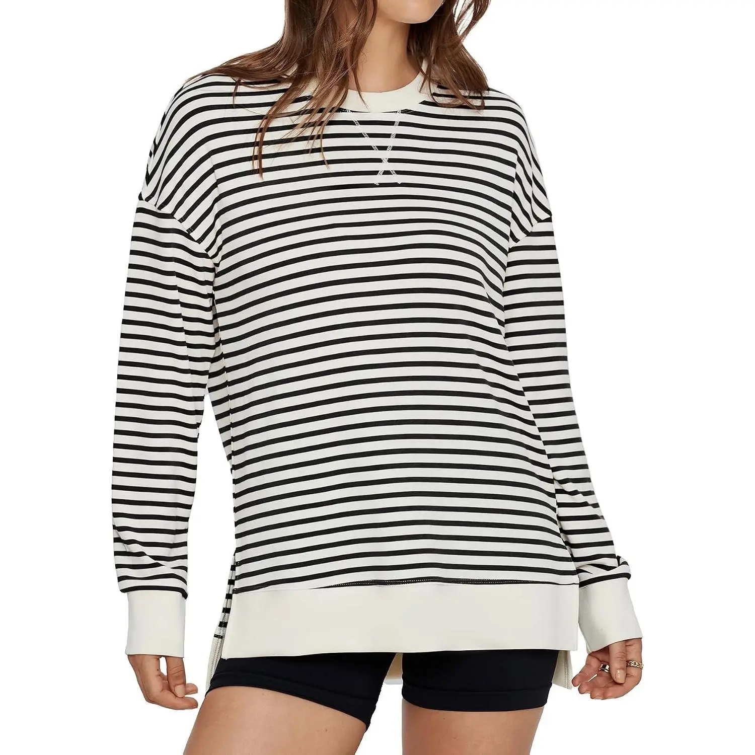 Women's Long Sleeve Crewneck Knit Sweatshirt - Casual, Lightweight, Basic, Soft, Loose Longline Pullover Top with Comfortable Fabric