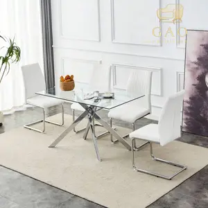 IANIIA 51.18" Rectangular Clear Tempered Glass Dining Table,Stylish Design With Golden Metal Legs, Dining Table For Dining Room