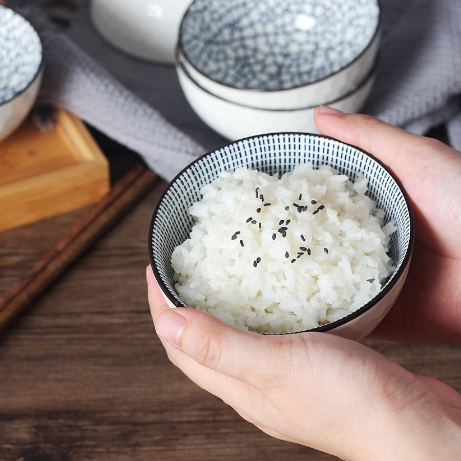 Ceramic Bowl Set, 4 Counts/set Flower Pattern Bowl, Household Bowl for Rice, Soup, Noodle, Breakfast, Kitchen Tableware, Ramen Bowl Set