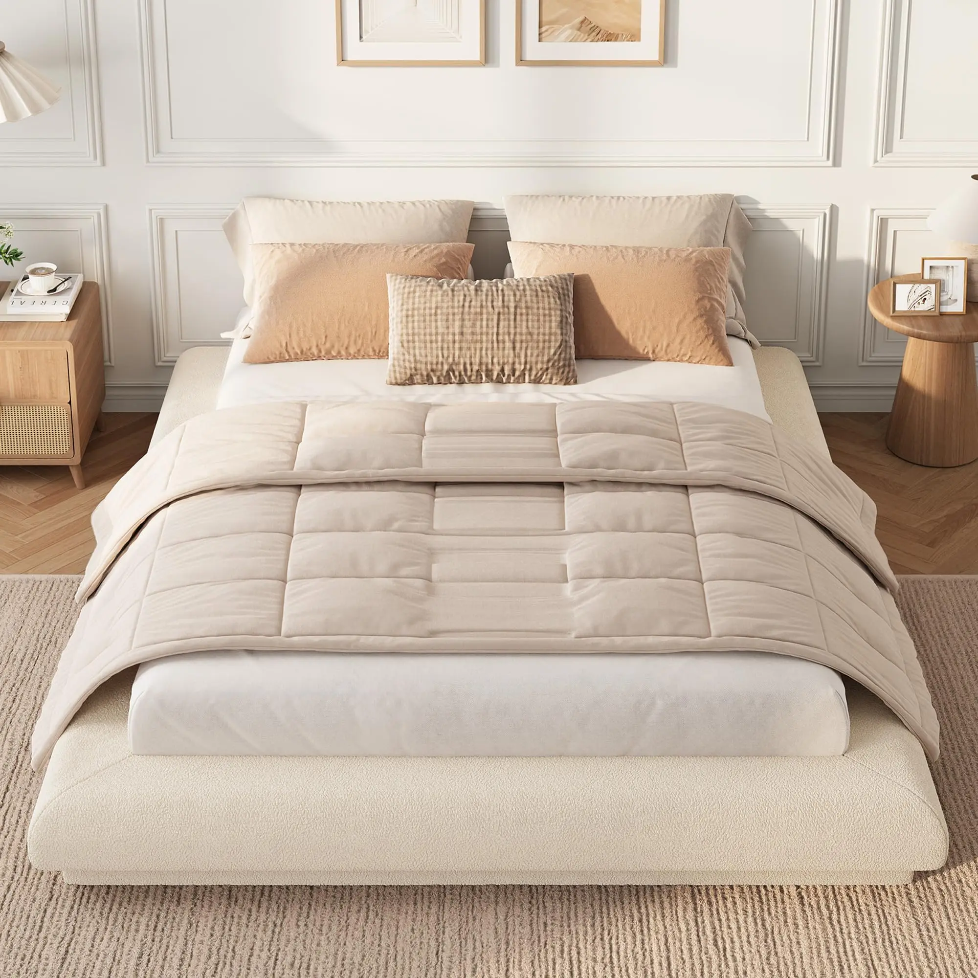 Modern Floating Platform Bed Frame - Upholstered Design with Headboard - Noise-Free - Easy Assembly - No Box Spring Needed - Full/Queen/King，Dark Grey or Off White