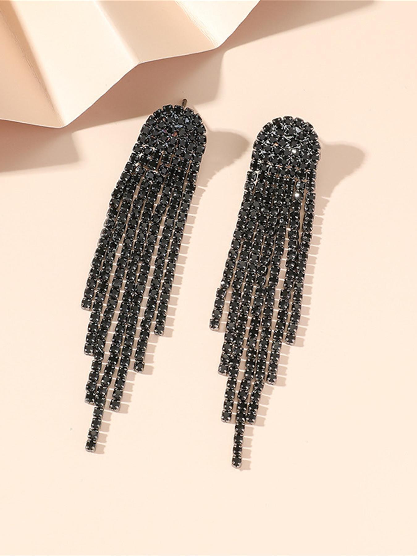 Rhinestone Decorated Earrings, Statement Earrings, Fashionable Long Tassel Earrings for Party, Daily Clothing Decor, Trendy All-match & Exquisite Jewelry for Birthday Gift
