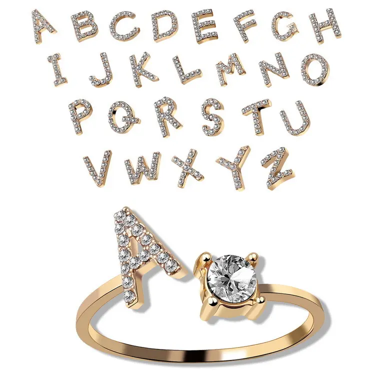 Vintage Initial Letter Ring A J W X Y U, Women's Glamorous Copper Alloy Statement Jewelry with Zircon Accent - Birthday Gift, Accessories For Women, Gifts For Your Girlfriend, Charm Rings