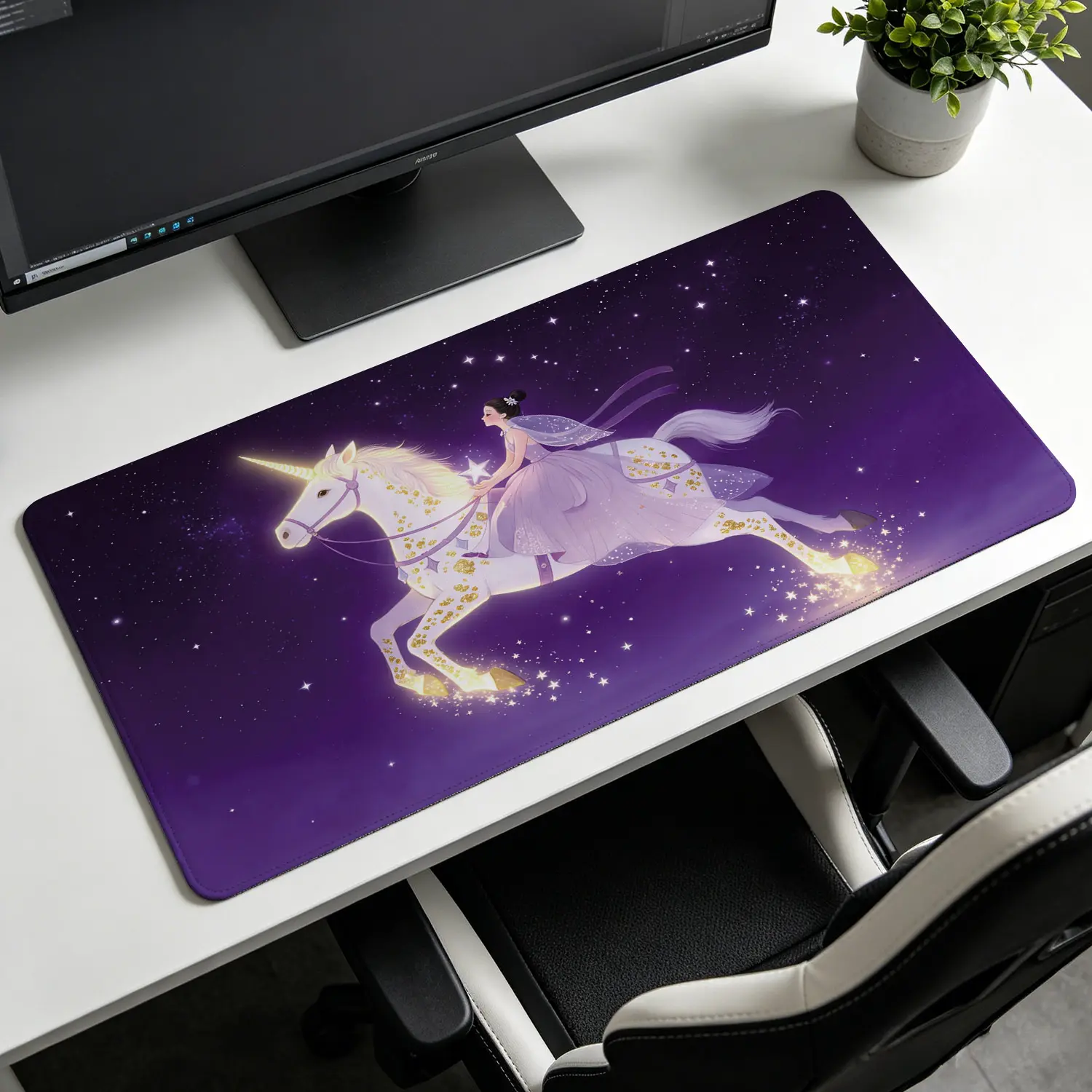 Extra Large magical unicorn fantasy starry night Mouse Pad,Non Slip Rubber Pad,Desktop Decoration Drotection Pad,Washable,Lock Edge Multi Size,Premium Multipurpose Mousepad For Home,Office,Gift for Family and Friends