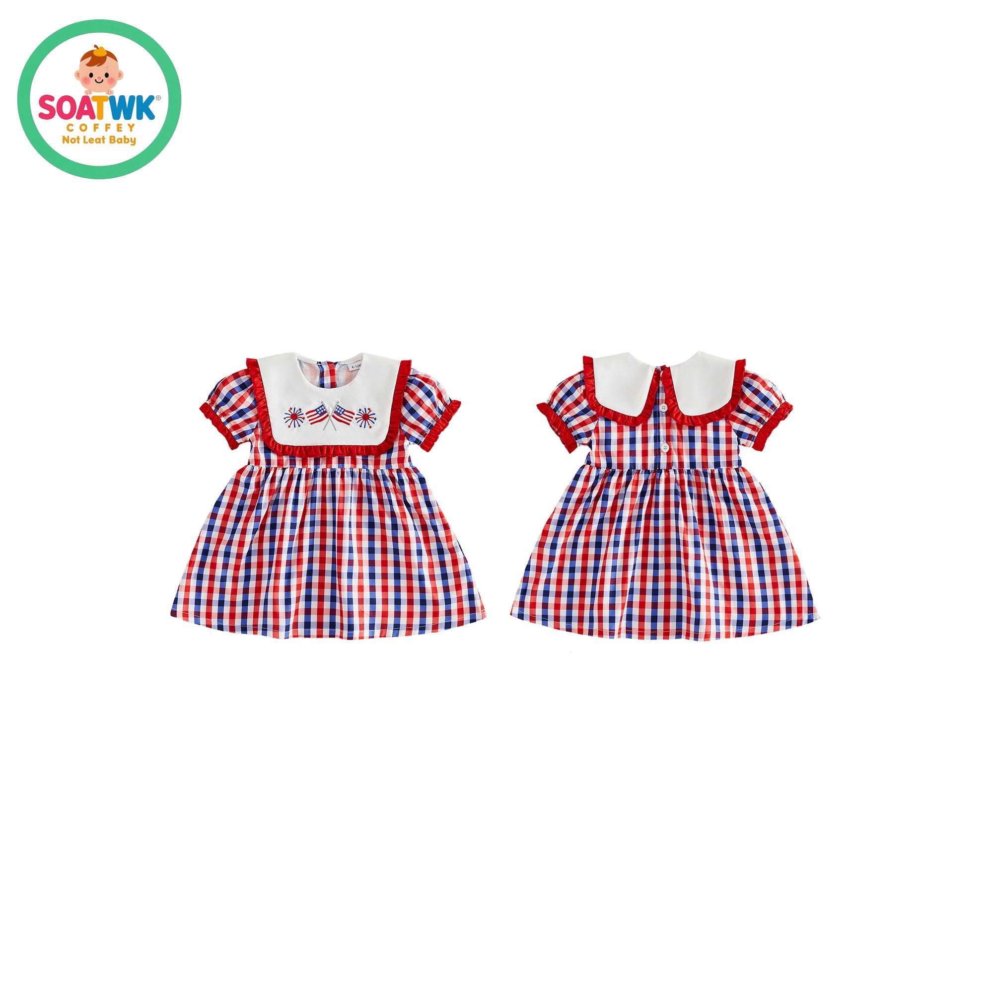 Little Girl 4th of July Dresses American Flag Firework Embroidered Short Sleeve A-line Gingham Dresses for Summer Spring Little Girl 4th of July Dresses American Flag Firework Embroidered Short Sleeve A-line Gingham Dresses for Summer Spring