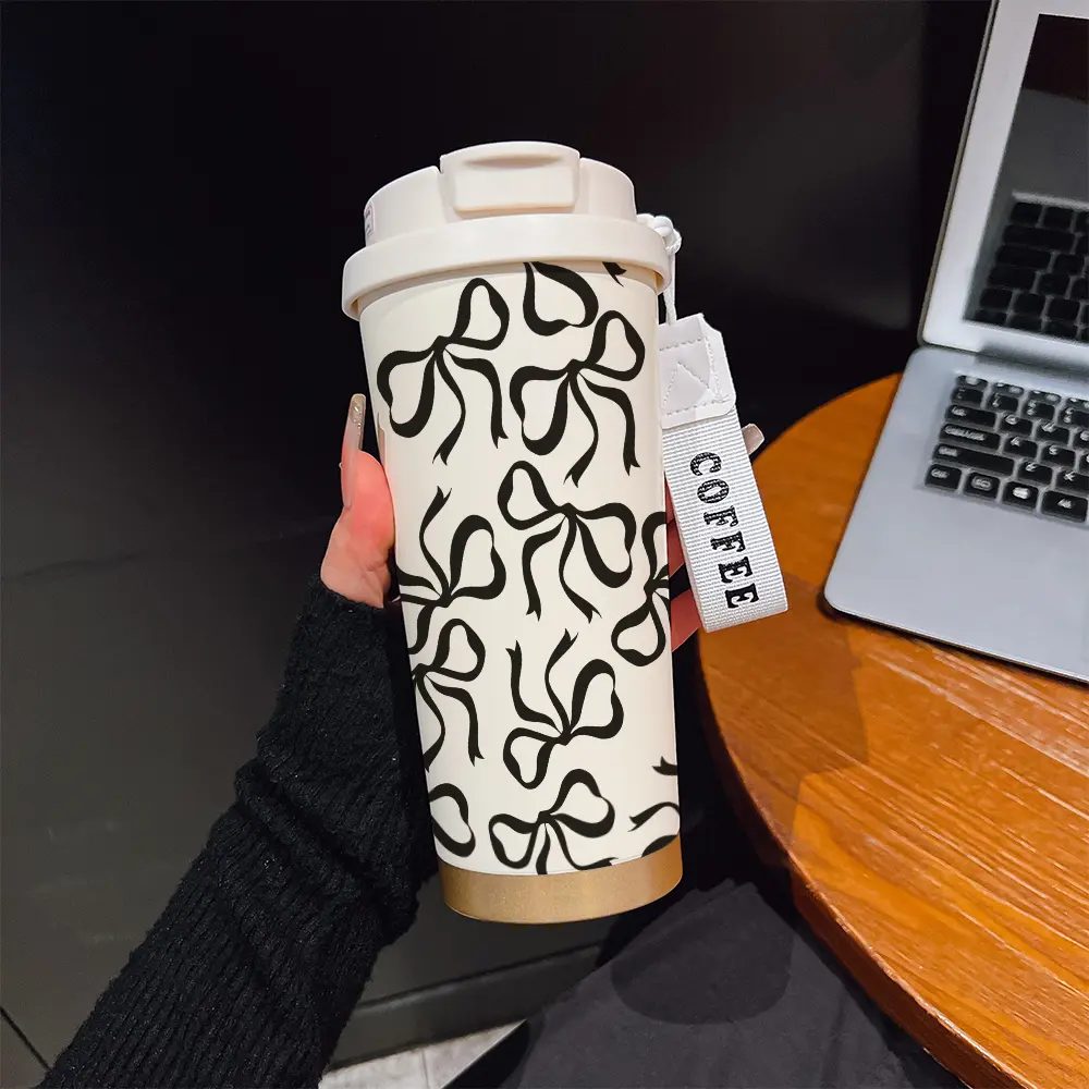 530ML Insulated Tumbler, Boho Style Abstract Pattern, Stainless Steel, Travel Mug with Straw and Strap, Ideal Gift for Holidays