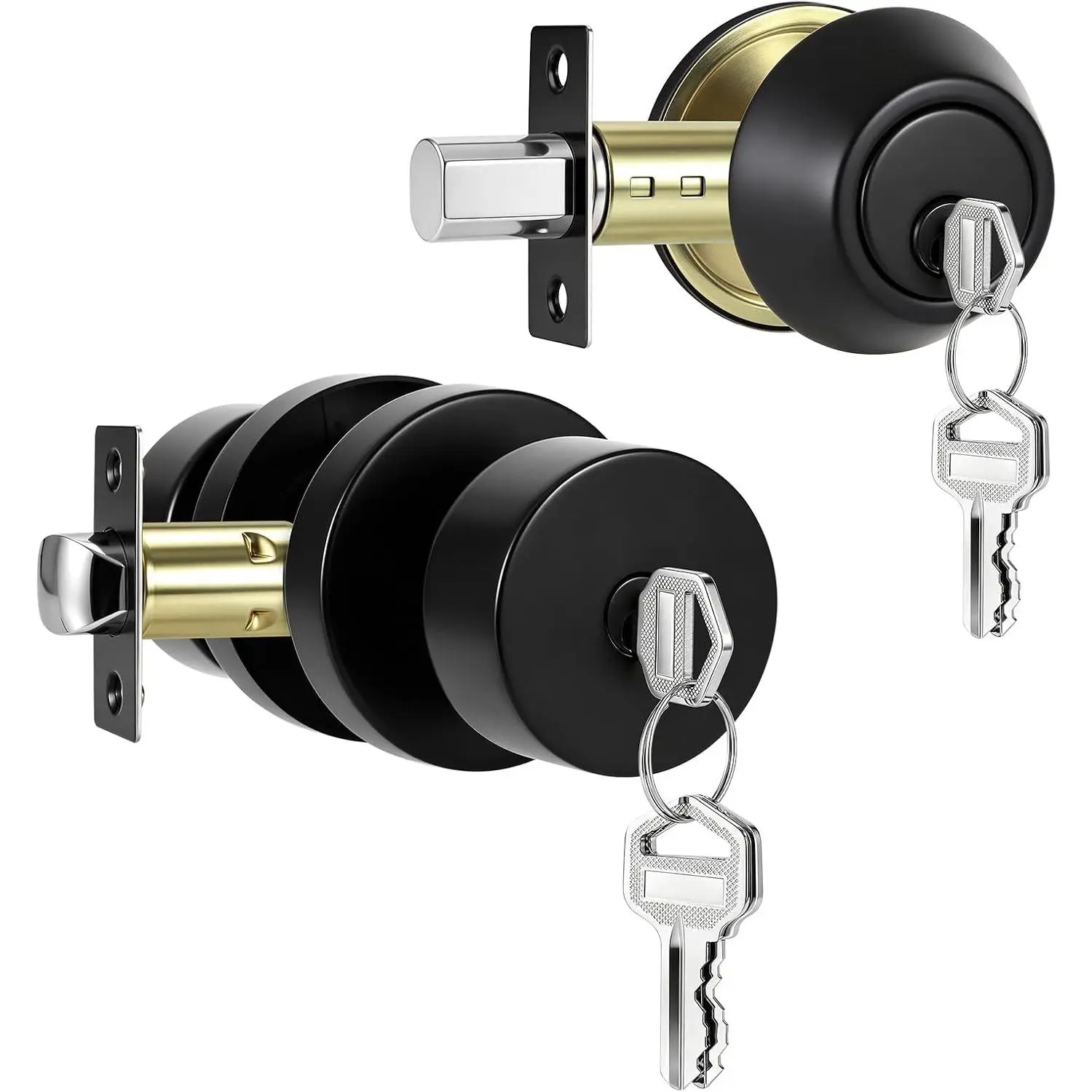 Front Door Knob with Key Lock and Deadbolt, Exterior Door Lock Set | Heavy Duty, Keyed Alike Entry Handleset with 6 , ANSI Grade 3 Certified, Adjustable Latch, Easy DIY Install