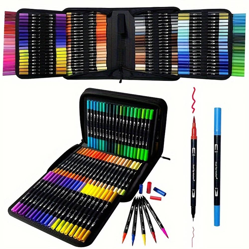 72/100/120/168 Color Dual-Ended Markers Art Brush Set Art Materials for Children, Professional Drawing and Doodling Supplies for School and Home