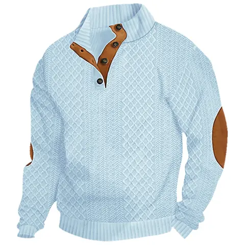 Men's retro casual color-matched jacquard button-up pullover hoodie, regular fit casual long-sleeved pullover with hood, suitable for spring and autumn seasons, fashionable men's knitwear, the top choice for daily wear