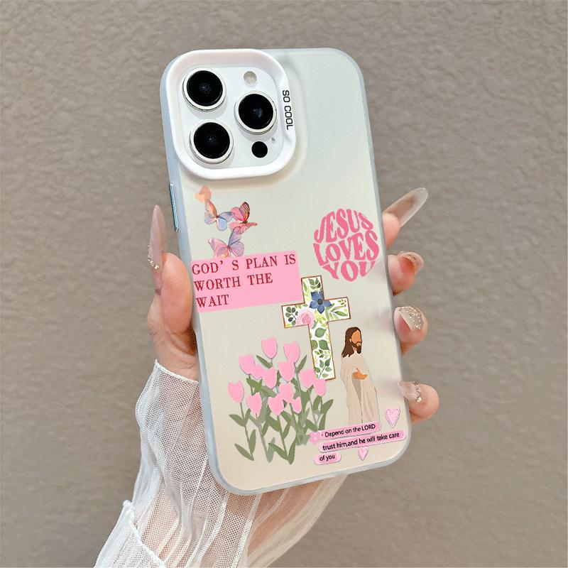 Softcase for iPhone 17 16 E Pro Max 15 Plus 14 13 12 11 XS XR Soft Pink Jesus Faith Art Premium Shockproof Silicone Lightweight Anti-Scratch Protective Cover
