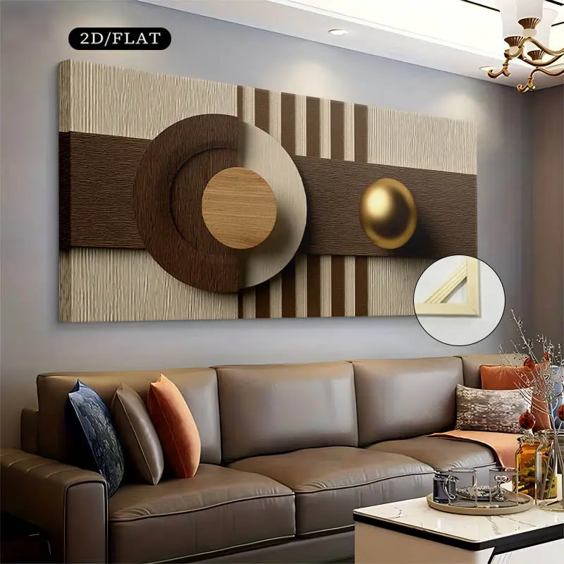 2D canvas, 1 piece, 19.68X39.37 inches, 50X 100cm (including frame), modern home decor canvas art print, suitable for living room and bedroom, realistic and stylish wall art design poster - abstract geometric wall decoration, with wood grain circles and G