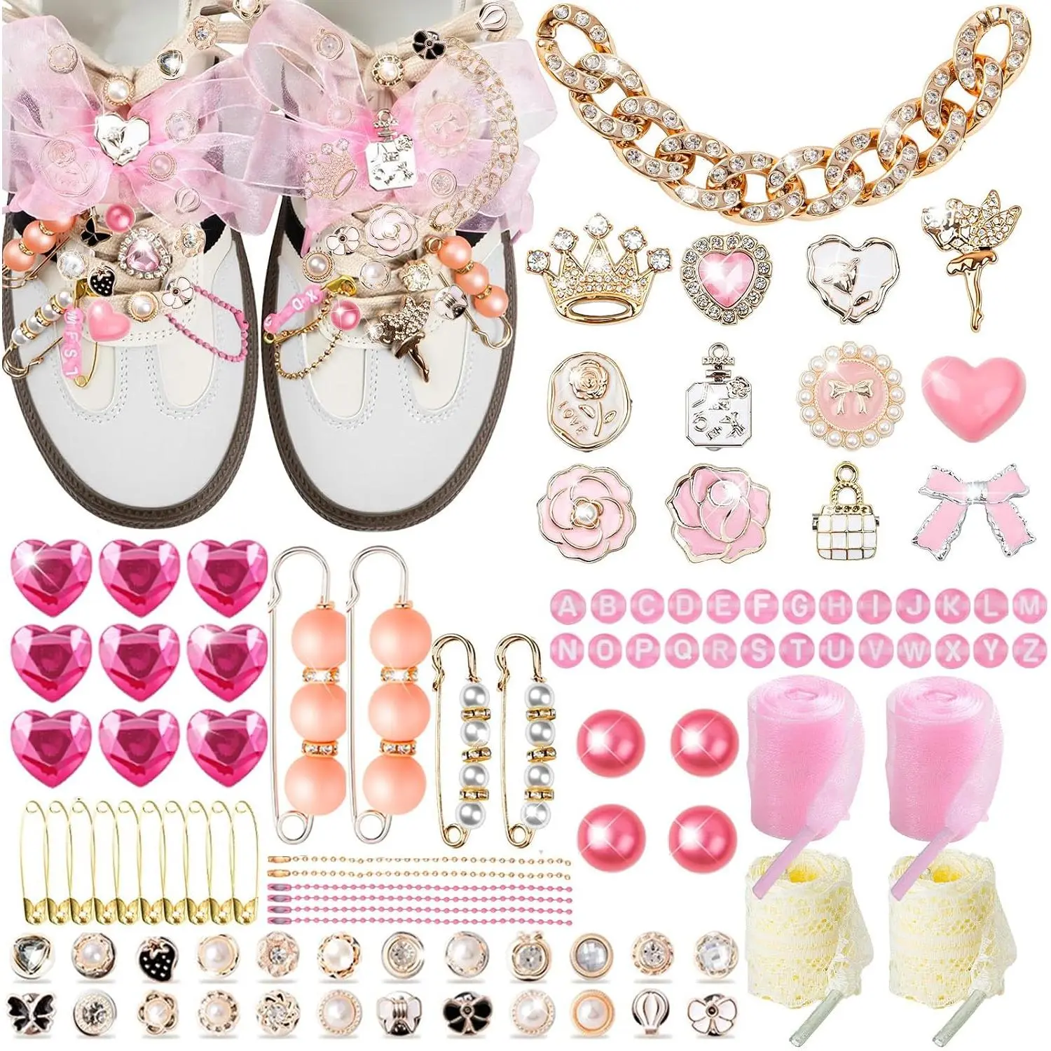 218 count Shoe Charms for Sneakers,Junk Socks Charms Kit with Lace Shoelaces, DIY Accessories for Decorating, Sock  Charms pins