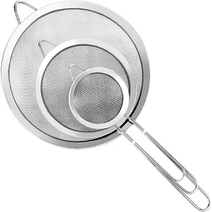 3Pcs Super Wire Extra Fine Mesh Strainer with Handle, Small Medium Large Size Sifter Metal Strainer Set, Stainless Steel Sieve Fine Mesh Strainers for Kitchen Rice Juice Quinoa Food Flour Baking