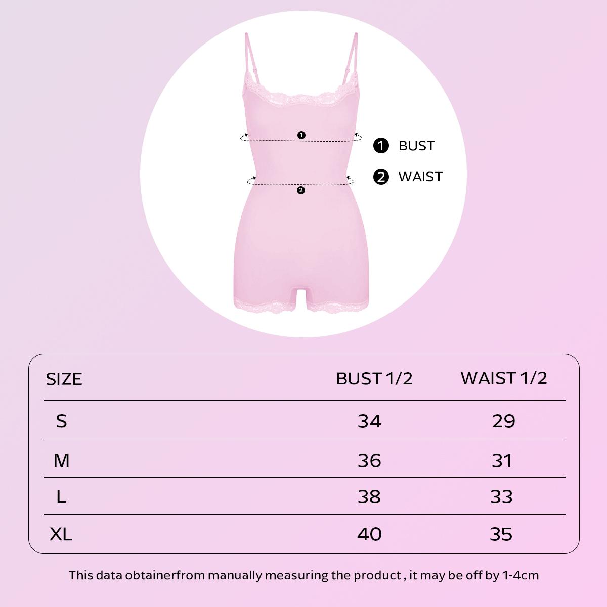 KatchMe Lace Series Women's Simple Style Spaghetti Strap Lace Trim Breathable Bodysuit, Chic Lightweight High Stretch Playsuit, Seamless Basic Nightdress