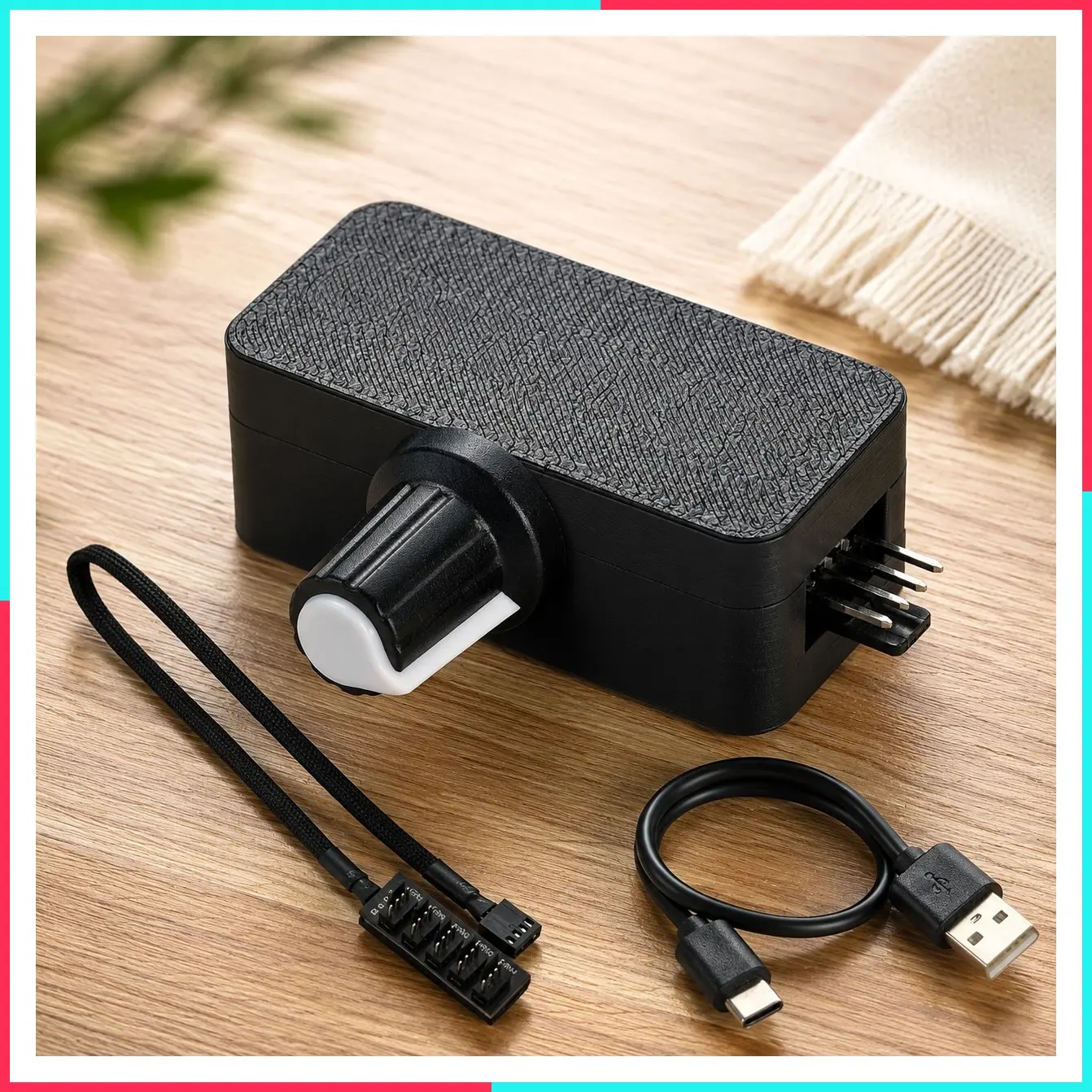 4 Pin 12V PWM Fan Controller with Type C USB Power Cable and 5 Way PWM Fan Splitter Hub, PWM Fan Speed Controller with 15-18W, 1.2-1.5A Output, 5V Input