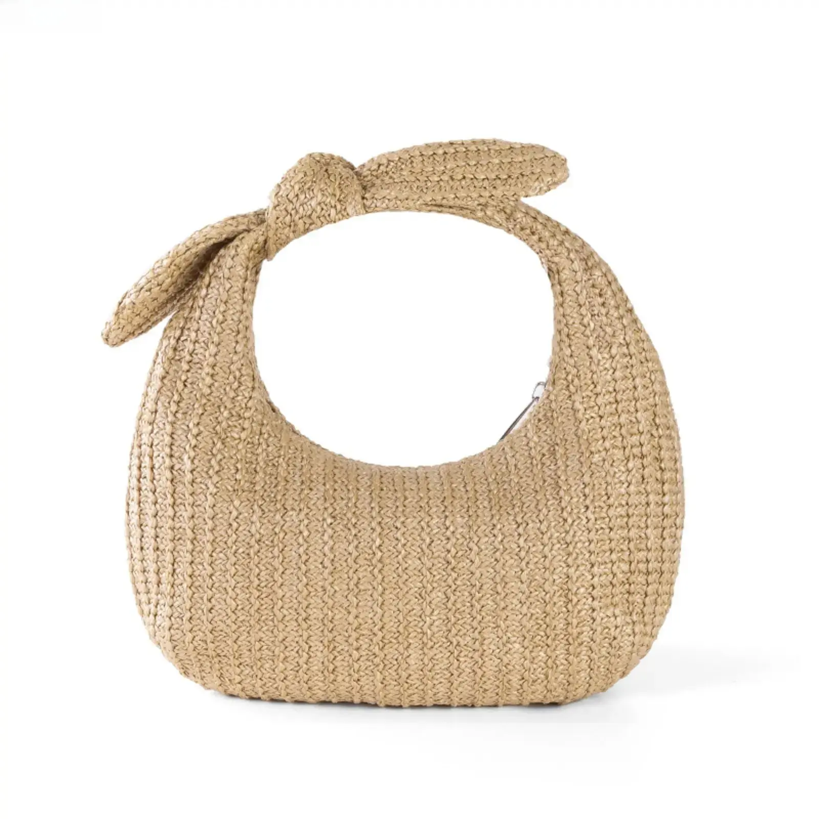 Women's 2026 Summer Boho Straw Bamboo Woven Crescent Handbag - Bow Decorated Casual Beach Clutch Purse, Cherry Bow-Tied Classy Lightweight Breathable Handmade Bag for Vacation, Beach Trips, Boho Straw Bag