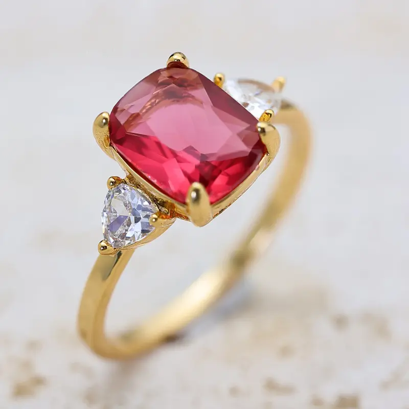 Luxury Golden-Plated Cushion Cut Created Emerald Statement Ring with Teardrop CZ Accents, Elegant Bridal Engagement Ring, Fine Jewelry for Women, Perfect for Parties, Valentine's Day & Gifting