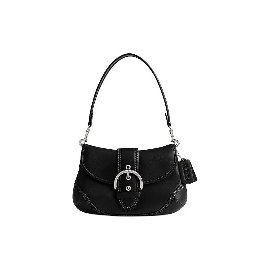 Coach Soho 26 Logo Leather Shoulder Bag for Women, Medium Black Verifiable, with credentials and supporting global authentication