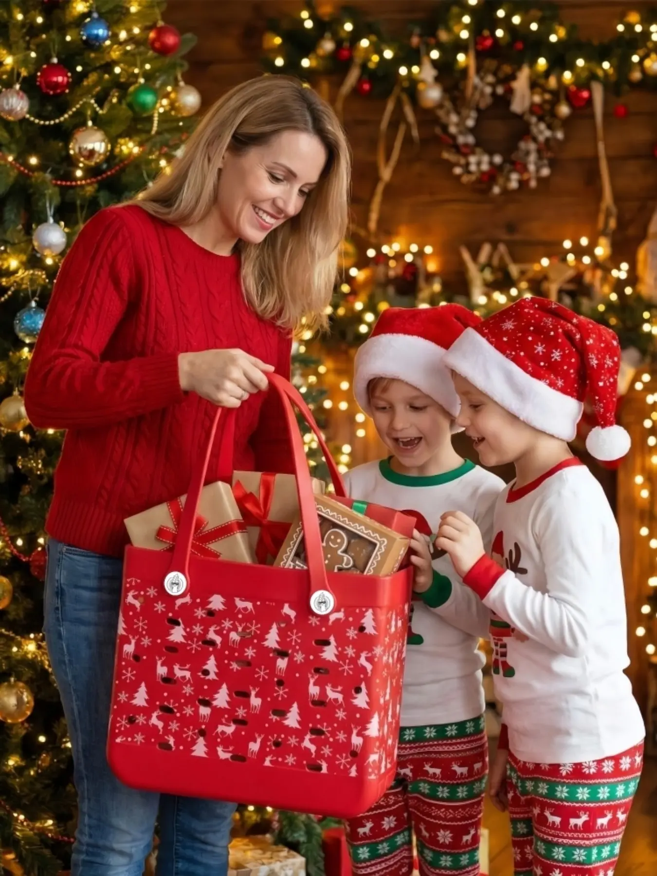 Christmas Eva Women's Gift Bag, Rubber Christmas Shopping Bag, Perfect for New Year and Holiday Decor, Ideal Christmas Gift for Friends and Family