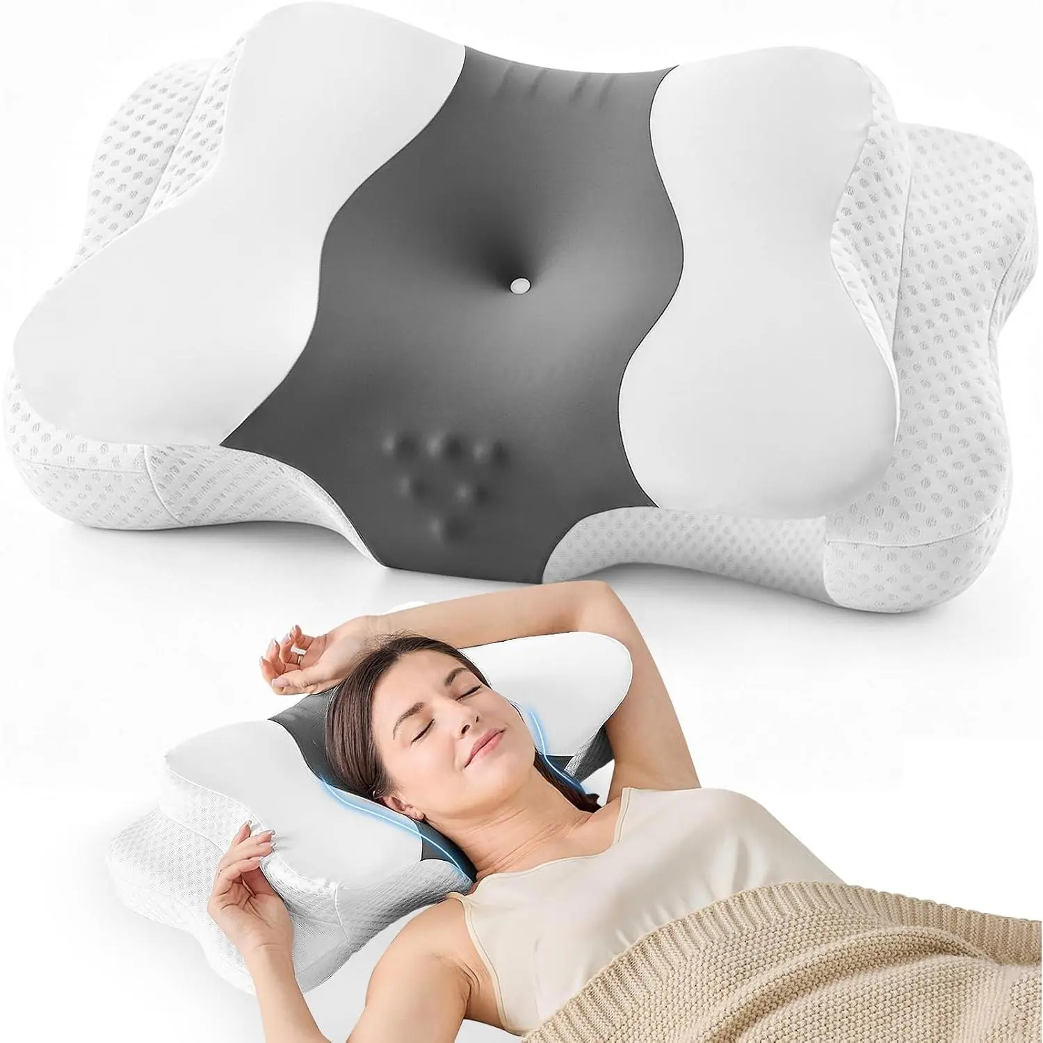 Ergonomic Contoured Memory Foam Cervical Neck Pillow, Dual-Height Orthopedic Pillow for Side Sleepers with Pain Relief - Christmas & Birthday Gift