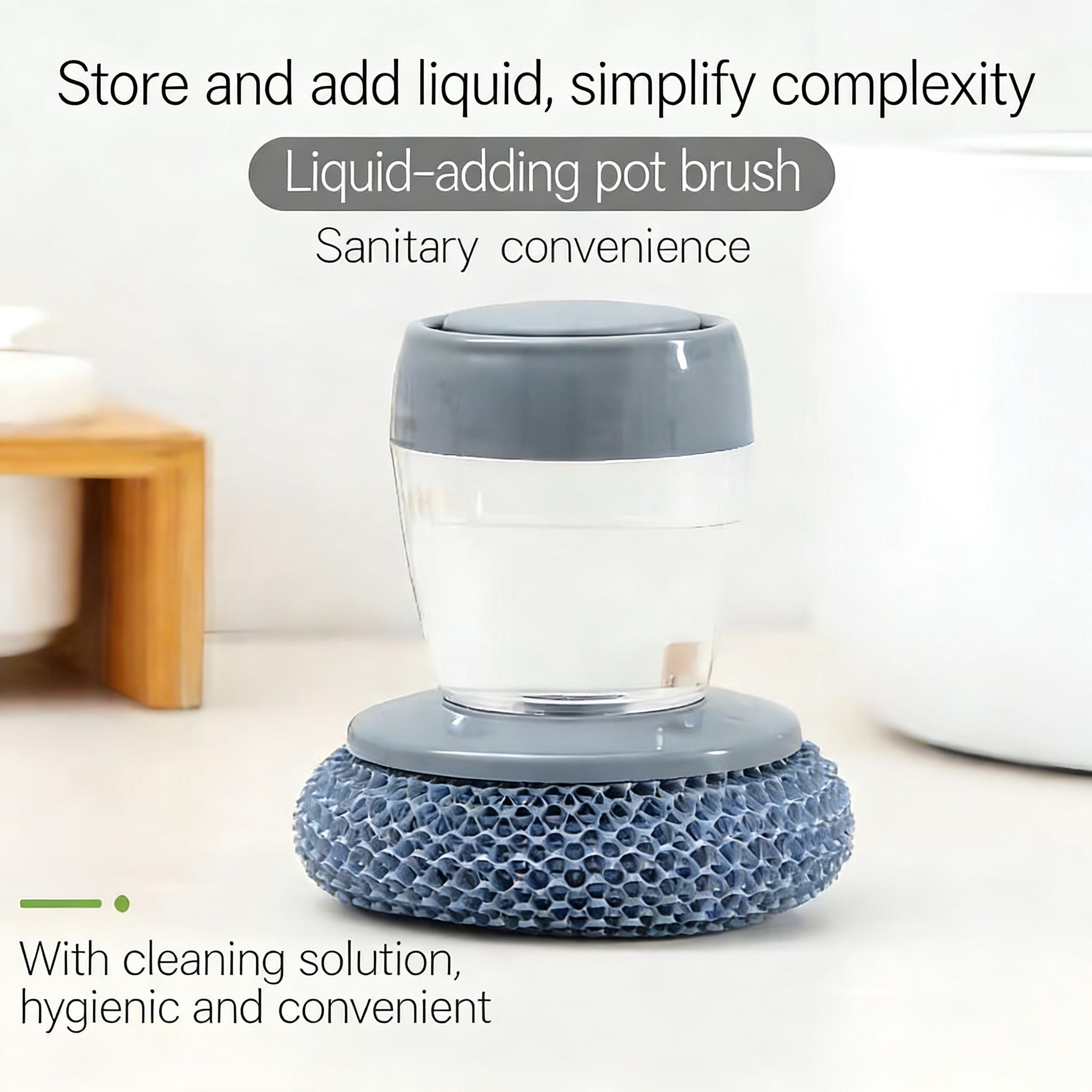 Automatic Liquid Filling Comfort Handle Soap Dispense Palm Brush for Kitchen Sink Pot Bowl Cleaning