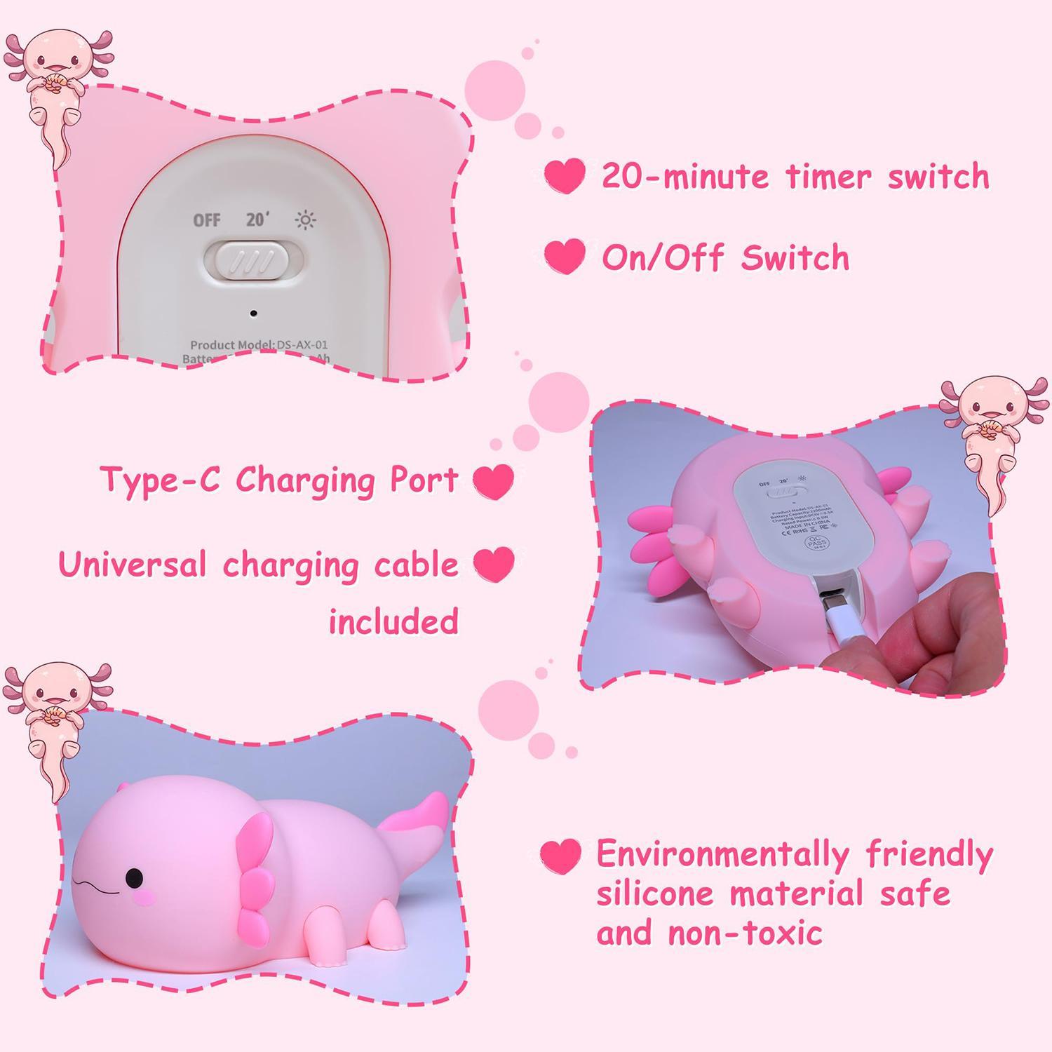 Cute Axolotl Design Night Light, USB Rechargeable Silicone Touch Lamp, Novelty Lighting for Bedroom, Living Room, Home Decor