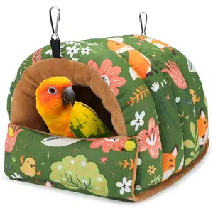 Bird Nest House Winter Warm Snuggle Hut Bird Bed Hanging Hammock for Parrots Budgies Parakeets Caique Senegal Cockatiels Conures (Large, Green)
