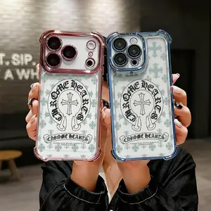 Vintage Punk Cross Flower All Over Pattern Phone Case Luxury Acrylic Transparent Skin friendly protection anti slip shockproof wear resistant For iPhone 17 Air 16 Pro 15 14 Plus 13  Pro Max 12 11 Samsung Galaxy S26 S25 Ultra S24 S23 Plus Phone Case