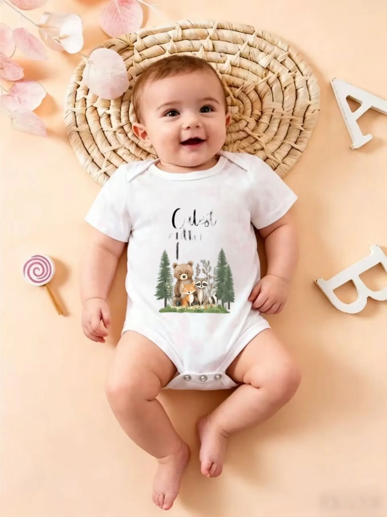 Zoo Print Baby Triangle Jumpsuit, Cute Casual for Daily Crawling and Outdoor Wear, Unisex Newborn Clothes, Perfect Gift for Babies