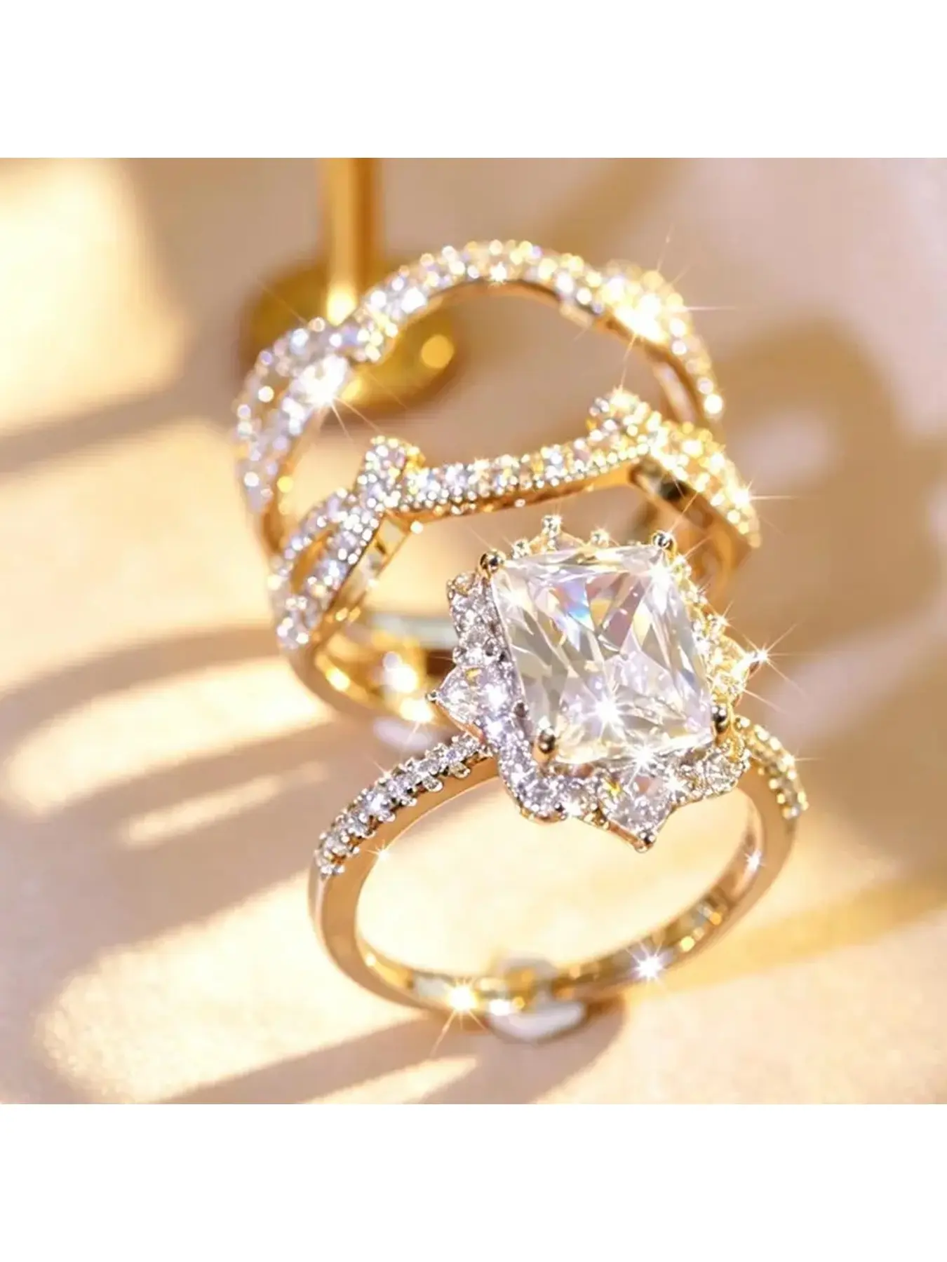 Women's 2-Piece Princess Cut  Ring Set, Promise Ring for GF, Halo Engagement Ring with Twisted Pave Wedding Band Dual Rings Hypoallergenic Cubic Zirconia