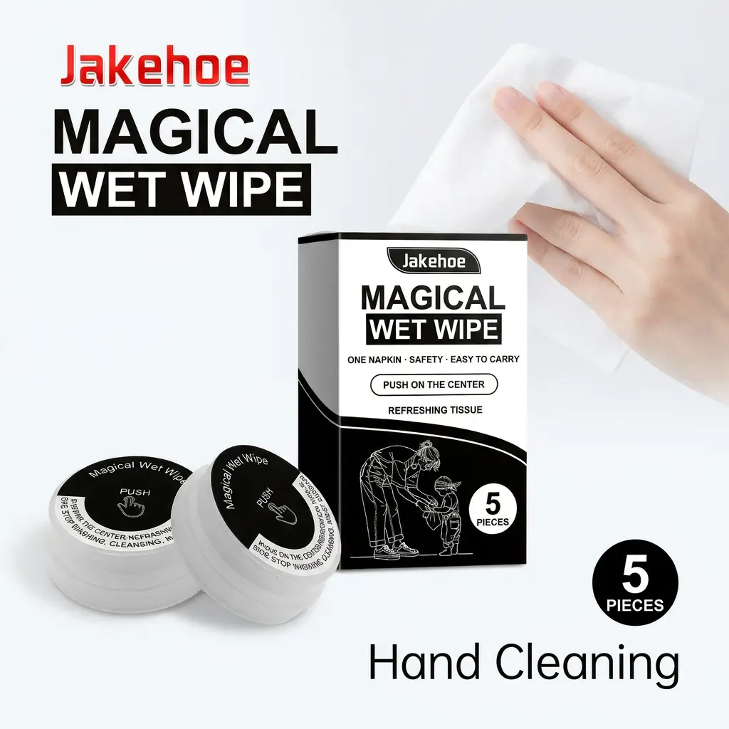 Jakehoe Magical Cleaning Wipes 5 Pieces, Compact Wet Wipes for Quick Hand Cleaning, Desk Cleaning and Travel Use