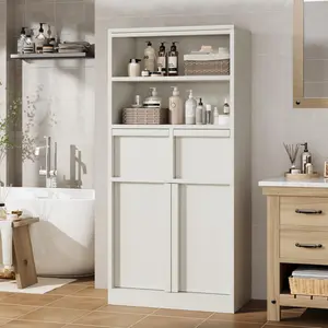 51" Tall Bathroom Cabinet, Floor Storage with Doors & 2 Drawers, Freestanding Organizer Cabinet for Bathroom Living Room Kitchen Pantry