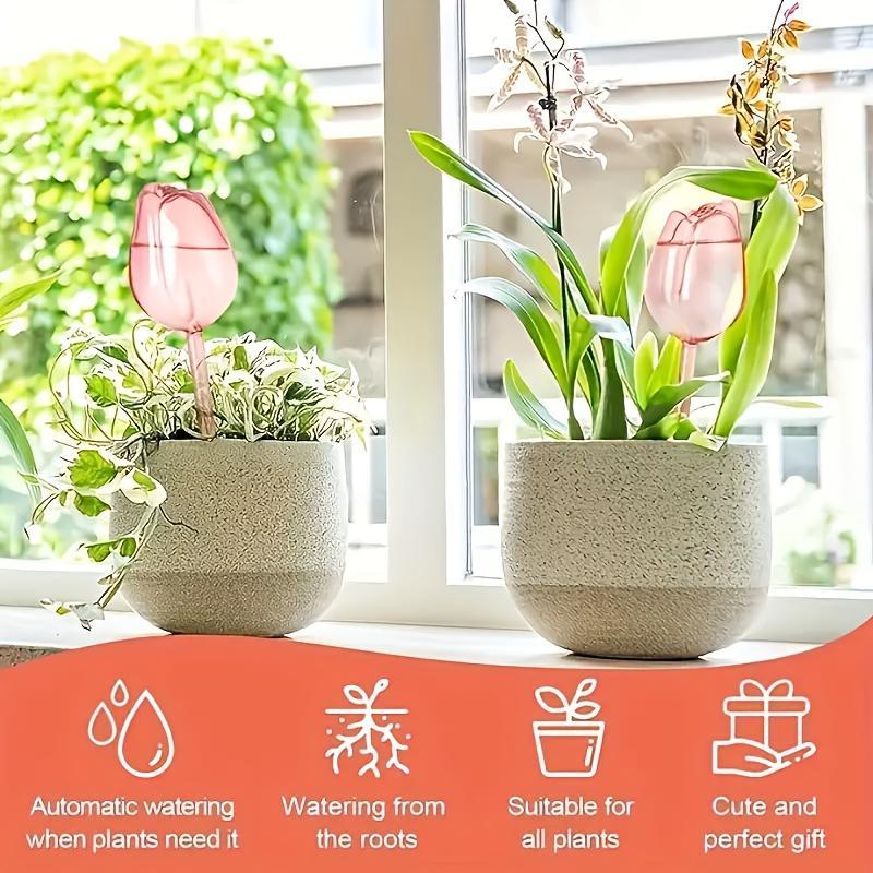 Tulip Design Plant Watering Globes, Plant Watering Stakes, Long Lasting Drip Irrigation System, Automatic Watering Devices, Suitable for Indoor and Outdoor Plants