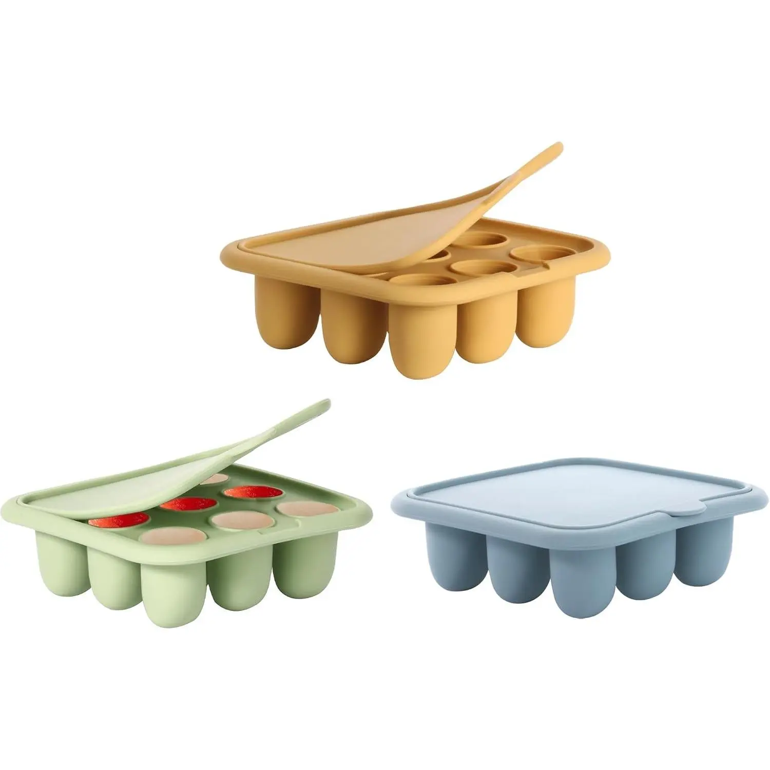 Silicone Baby Food Freezer Tray & Breastmilk Popsicle Mold, Fruit Feeder Teether, Baby Teething Pop Maker for Homemade Meals - Blue(Gift)